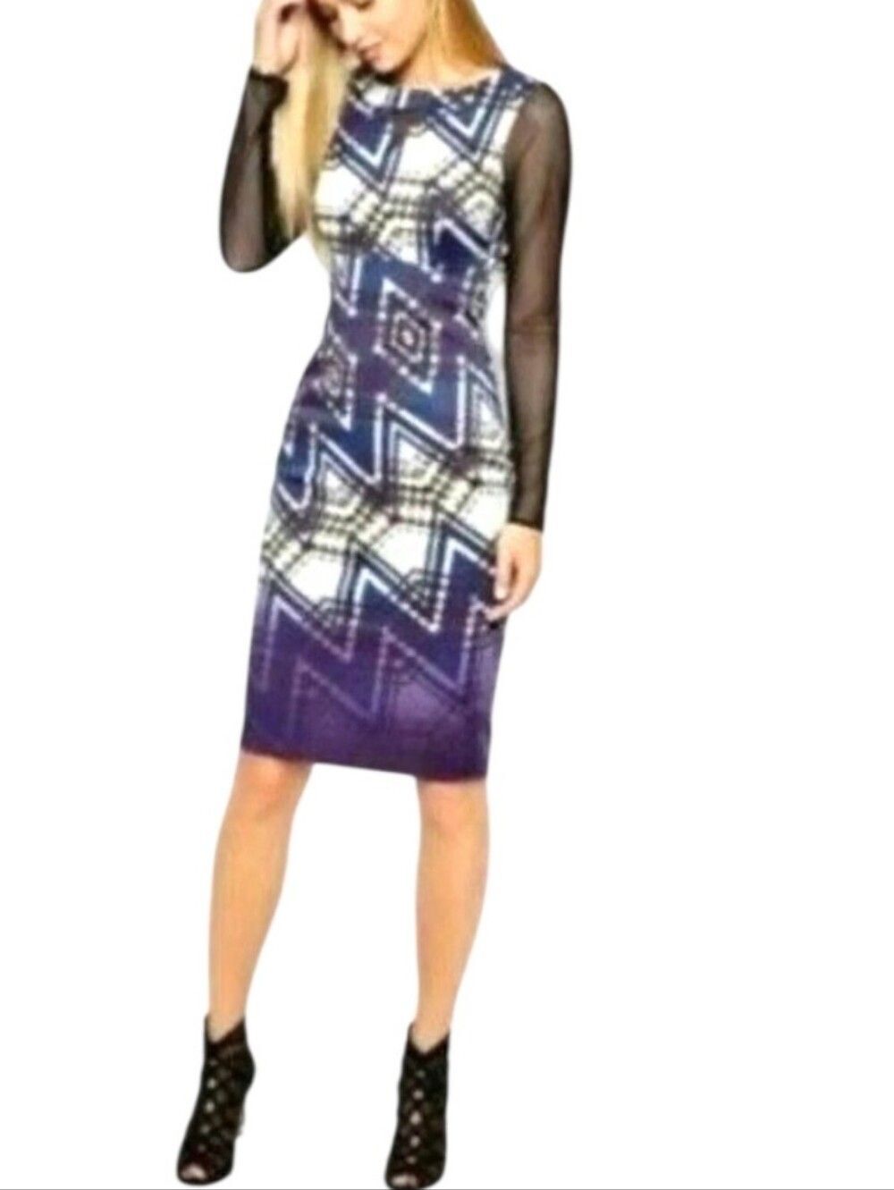 Karen Millen Mesh Sleeve Sheath Geometric Print Midi Dress